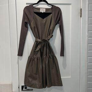 Leather V neck Dress